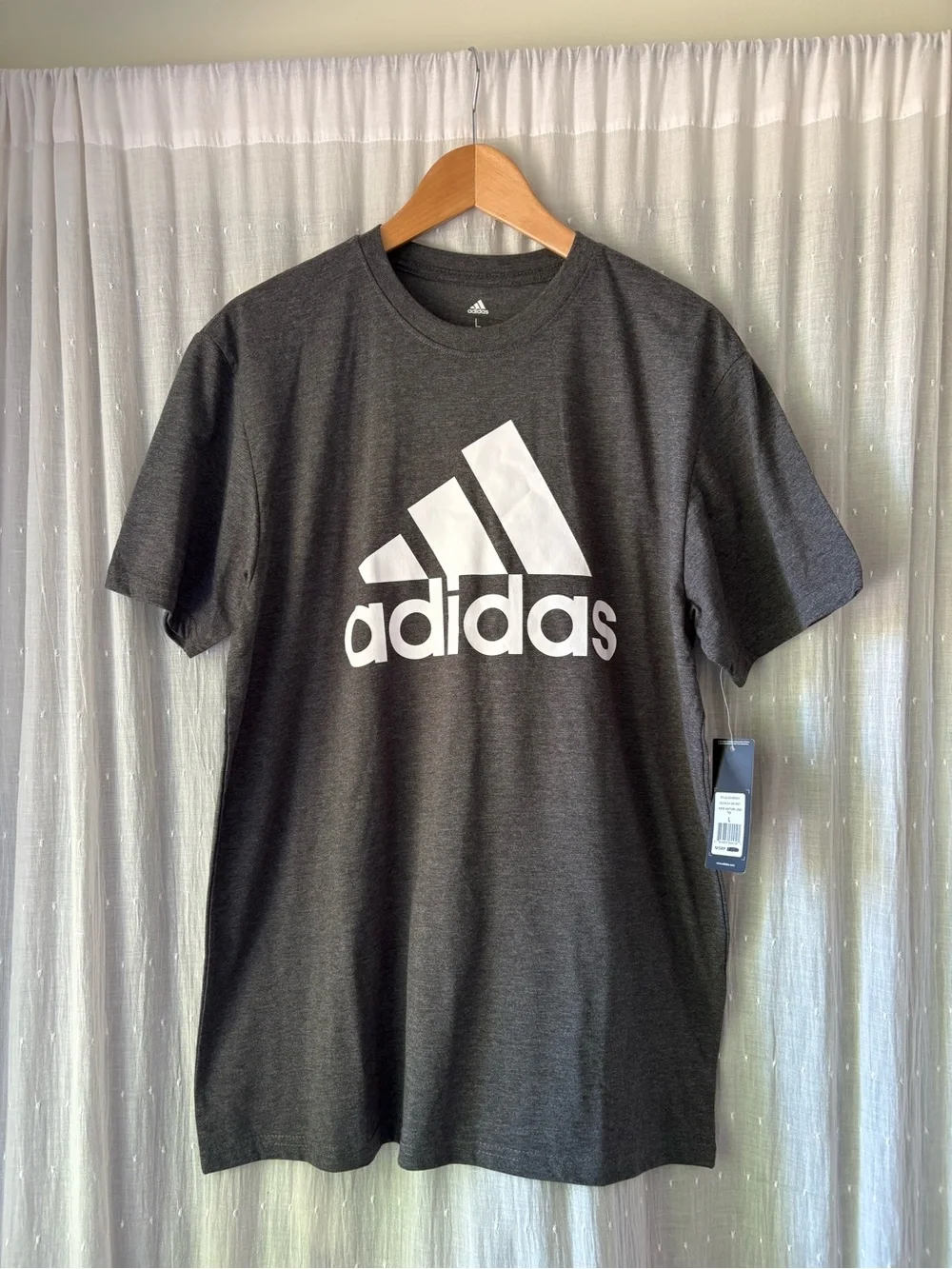 adidas Dark Gray Short Sleeve Logo Tee with White Emblem